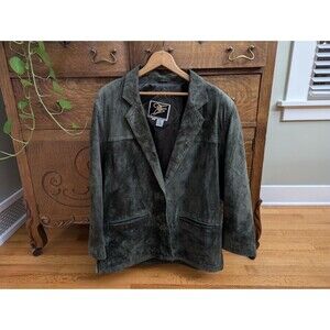 JFS Woman M /L Vintage Suede Leather Jacket Sage Green Pockets  Loose Fit READ
